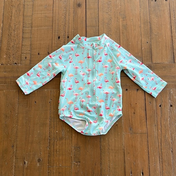 Janie and jack blue flamingo long sleeve swim suit - Picture 1 of 8
